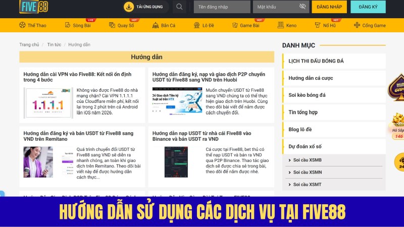 Hướng dẫn dùng các dịch vụ tại Five88